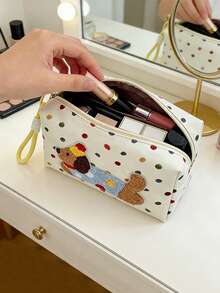 1pc/2pcs Cute Puppy Pattern Portable Cosmetic Bag, Travel Handbag, Coin Purse, Card Holder, Earphone Case, Makeup Organizer, Outdoor Travel Toiletry Bag, Multi-Functional Compact Skincare Pouch - Multicolor - View 1