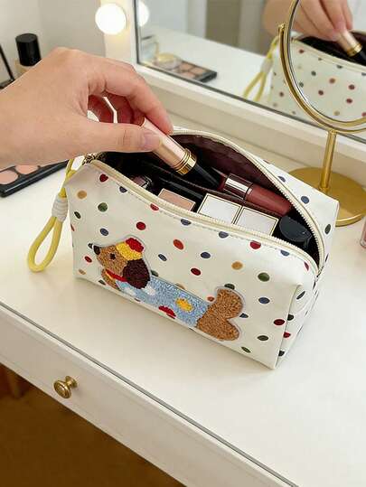 1pc/2pcs Cute Puppy Pattern Portable Cosmetic Bag, Travel Handbag, Coin Purse, Card Holder, Earphone Case, Makeup Organizer, Outdoor Travel Toiletry Bag, Multi-Functional Compact Skincare Pouch