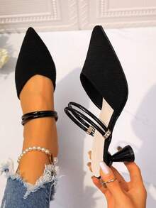 Sandalias de tacón alto con punta puntiaguda negras versátiles y de moda, suela blanda antideslizante con tacón cónico, correas ajustables, adecuadas para ocasiones casuales y formales - Negro - Ver 5