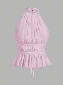 Top de tirantes sin espalda con cuello de halter y cintura anudada plisada para mujer - Púrpura malva - Ver 10