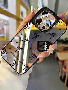 Cute Black Mirror Element Fashion Shockproof Bow Heart Pattern Mirror Shockproof Phone Case, Suitable For IPhone 13/11/17/17 Pro/16/14/15/15 Pro/15 Plus/15 Pro Max/X/Xs Max/Xr/11 Pro/12 Pro/13 Pro/14 Pro/11 Pro Max/12 Pro Max/13 Pro Max/14 Pro Max/14 Plus/17 Pro Max/17 Air, Spring Gift - Multicolor - View 3