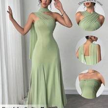Women's New Casual Elegant Mint Green Ribbon Backless Dress, There Are Three Ways To Wear It, You Can Match It With Different Outfits, Suitable For Daily Casual Outings, Beach Vacations, Garden Parties And Other Occasions/Pride Outfits Women/Acation Outfits Woman/Birthday Dress/Teacher Outfits For Women - Azul - Ver 2