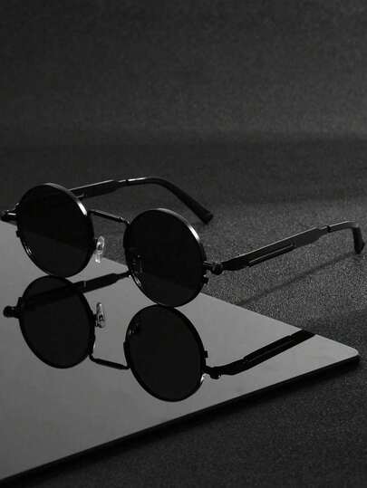 1 par de gafas de moda estilo steampunk redondas de metal para hombres, con diseño de patilla de resorte, adecuadas para deportes al aire libre, ciclismo, conducción, pesca, viajes, vacaciones en la playa