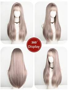 Tóc giả đen thẳng, nhiều lớp, dài 26 inch, có mái, chất liệu tổng hợp chịu nhiệt, kiểu dáng tự nhiên, thích hợp sử dụng hàng ngày. - Bụi tím - Xem 5