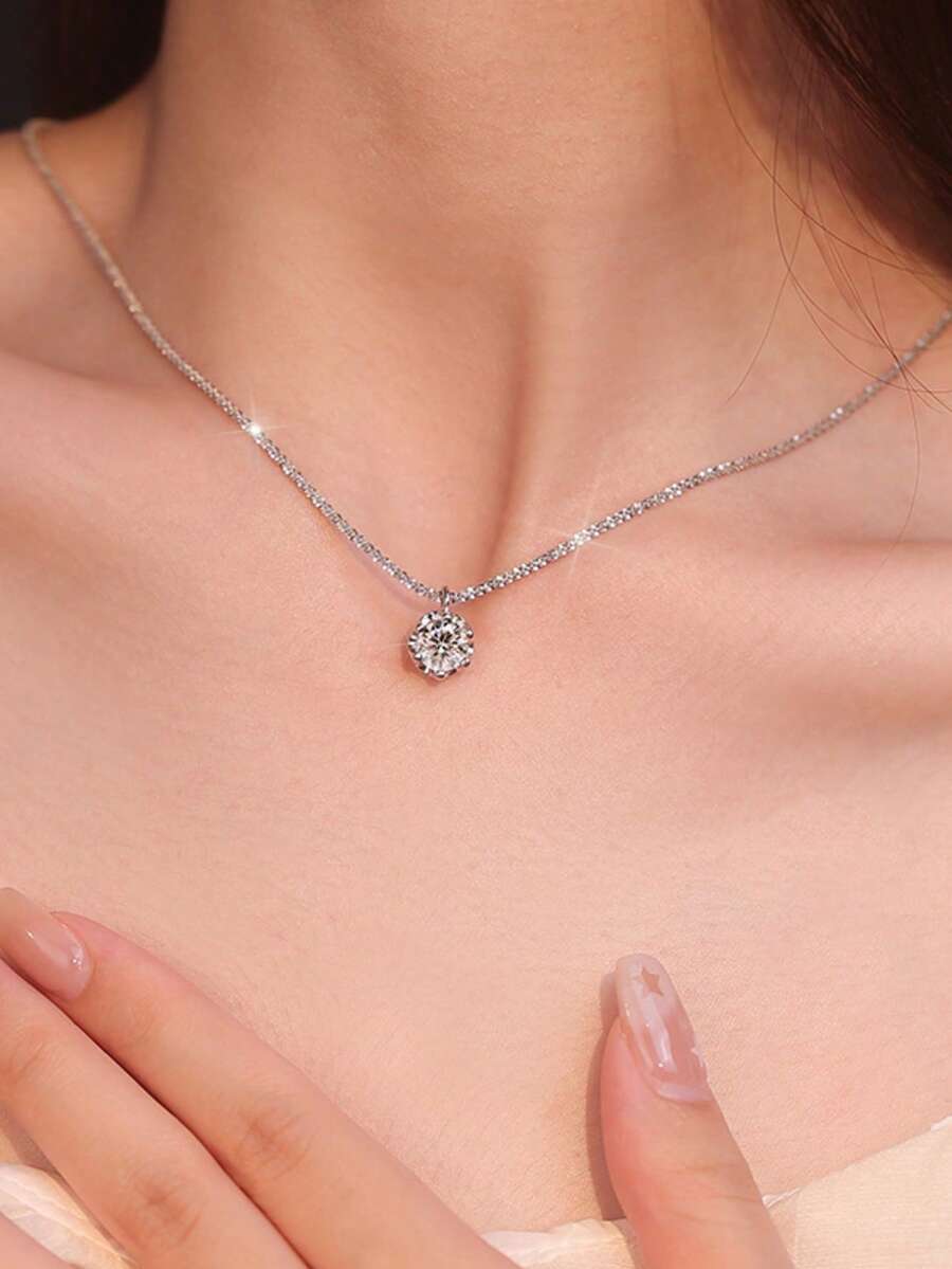 1pc Gold/Silver Color Optional Light Luxury Style Single Diamond Starry Sky Clavicle Chain Necklace For Women, Valentine's Day Confession Gift, Daily Commute, Party, Vacation, Versatile - Multicolor - View 1