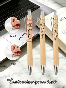 Bộ 20 bút bi tre tùy chỉnh, mực đen và xanh dương, thích hợp cho học sinh, văn phòng, đám cưới, tựu trường, ngày Nhà giáo, mùa tốt nghiệp. - Nhiều màu - Xem 1