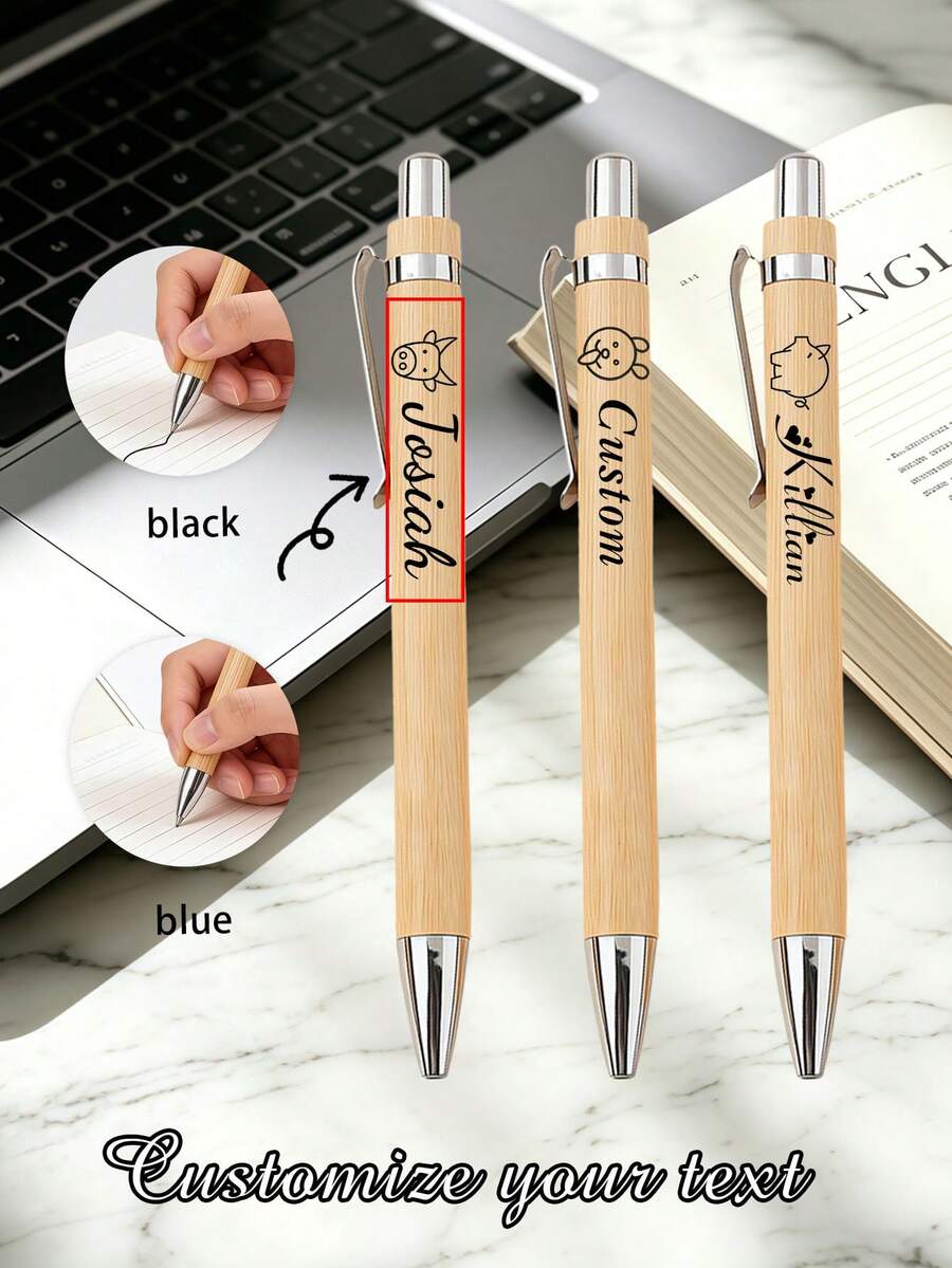 Bộ 20 bút bi tre tùy chỉnh, mực đen và xanh dương, thích hợp cho học sinh, văn phòng, đám cưới, tựu trường, ngày Nhà giáo, mùa tốt nghiệp. - Nhiều màu - Xem 1