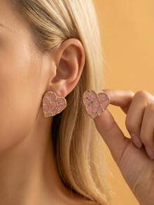 Retro Sweet Heart-Shaped Rose Gold Stitching Texture Earrings, Minimalist Luxurious Elegant Earrings For Women, Suitable For Summer Beach, Festivals, Weddings, Daily Wear, Music Festivals, Vacations. Ideal Gift For Valentine's Day, Birthday, Mother's Day - Multicolor - View 1