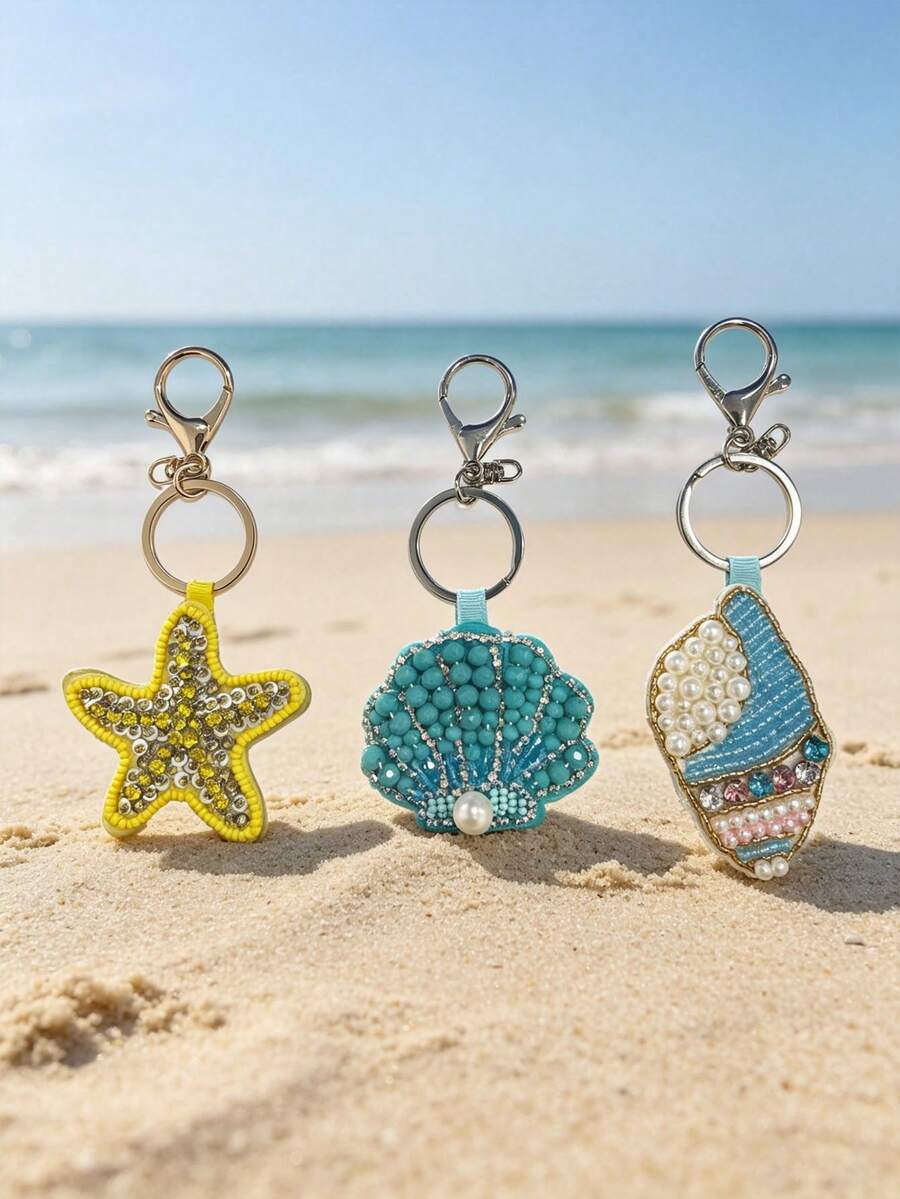 手工串珠海洋生物包包装饰套装，包括海星、海马、章鱼和龙虾布艺贴花配件 - 彩色 - 查看 1