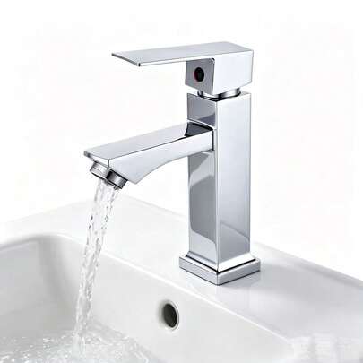 Single Cold Faucet For Bathroom Sink, Countertop Basin, Hotel Wash Basin, Black, Silver, Square Single Cold Water Faucet