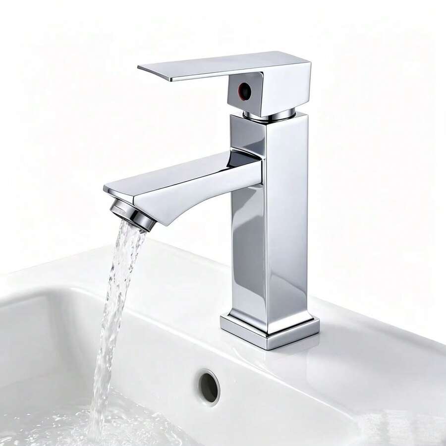 Single Cold Faucet For Bathroom Sink, Countertop Basin, Hotel Wash Basin, Black, Silver, Square Single Cold Water Faucet - Silver - View 1