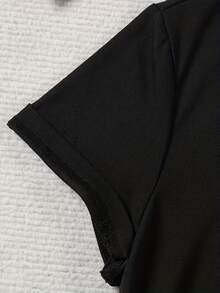 Camiseta Casual de Manga Corta y Cuello Redondo para Mujer – Patrón Geométrico de Granos de Café y Taza en Forma de Corazón, Combinación de Negro y Dorado, Tela Suave y Transpirable, Lavable a Máquina, Cómoda para Todas las Temporadas, Camiseta Estampada a la Moda, Corte Holgado, 100% Algodón. - Negro - Ver 7