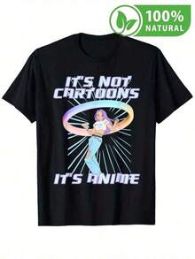Herr-T-shirt med anime, exklusiv design, retrostil, humoristisk fras, "Inte tecknat", ungdomligt urbant mode, avslappnad kortärmad T-shirt, perfekt för anime- och popkulturfans i Mexiko. (Toppar för kvinnor, damkläder, sommarklänning, T-shirt, avslappnad sommartopp för kvinnor) - Svart - Visa 7