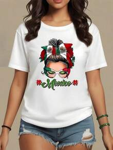 Bandana con colores de la bandera mexicana y símbolo patrio que celebra la fuerza femenina y el orgullo nacional camiseta para mujer 100% algodón suave y cómodaRopa De Mujer / Ropa De Mujer De Uso Diario / Blusas, Camisas Y Camisetas De Mujer / Camisetas De Mujer Ropa Deportiva Basicos Mujer Short Playeras Para Hombre - Blanco - Ver 1