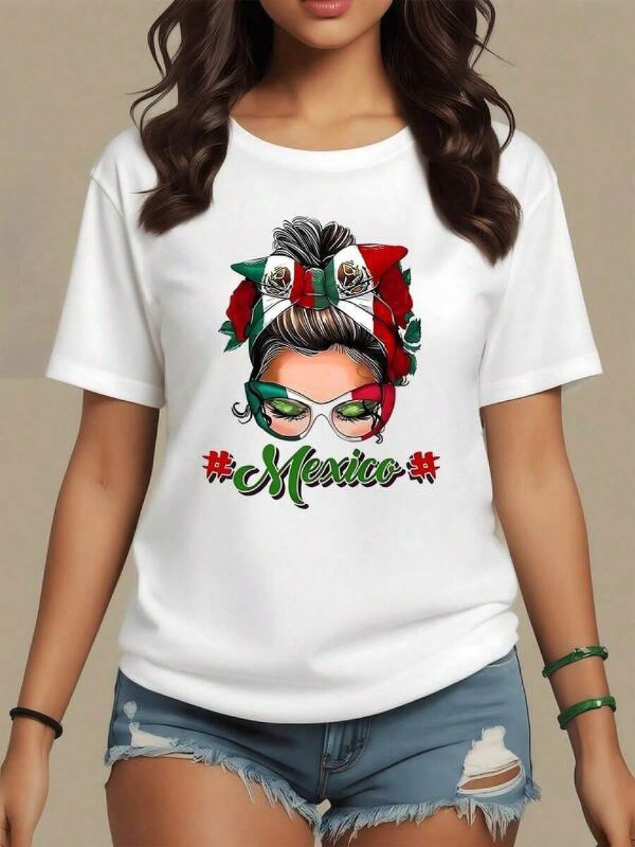 Bandana con colores de la bandera mexicana y símbolo patrio que celebra la fuerza femenina y el orgullo nacional camiseta para mujer 100% algodón suave y cómodaRopa De Mujer / Ropa De Mujer De Uso Diario / Blusas, Camisas Y Camisetas De Mujer / Camisetas De Mujer Ropa Deportiva Basicos Mujer Short Playeras Para Hombre - Blanco - Ver 1