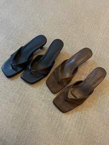 French Retro Open Toe Mule Sandals, Summer Slip-On Sandals, Thick Heel High Heels - Black - View 5