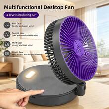 Kipas Meja Multifungsi 3-in-1 1PC Baru 2026, Kipas Meja Lipat 90°, Kipas Dinding, Dengan Lampu Malam Warna Hangat, Pengait Tersembunyi, Cocok Untuk Kantor, Rumah, dan Luar Ruangan, Kipas USB Portabel - Kipas Meja - View 6
