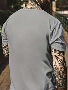 Minimalist Printed Short-Sleeved T-Shirt For Men, Versatile For Everyday Wear, Spring/Summer - Light Grey - View 2