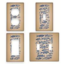1 pieza Placa de pared de 1 o 2 enchufes con diseño de sardinas estilo escolar, cubierta decorativa de toma de corriente adecuada para decoración de cocina, oficina y hotel - A - Ver 1