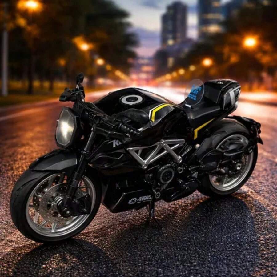 Miniature Diecast Motorcycle Toy For Children And Collectors With Sound, Light, And Friction - Kaiser Preta - View 1