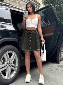 Casual Fashion Elegant Loose A-Line Denim Skirt, Suitable For Summer Music Festival, Vacation, For Women - Gris - Ver 12