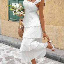 Women's Solid Color Minimalist Square Neck Long Dress, Casual Everyday Wear,Summer Dresses For Women - Blanco - Ver 1
