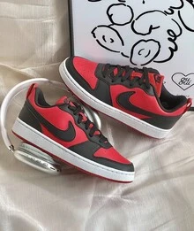 Nike Court Borough Low Recraft Big Kids/Women's Casual Shoes DV5456-123 | Everyday Versatile, Comfortable Fit - 黑紅色 - 查看 1