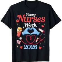 Feliz Semana de las Enfermeras 2026, Camiseta de Celebración del Aprecio por la Enfermería de Mayo, Transpirable y Cómoda - Negro - Ver 7