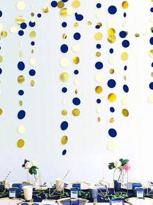 1pc Navy Blue And Gold Polka Dot Decorative Wreath - Royal Blue Hanging Paper Decor Ribbon Suitable For Graduation Ceremony, Birthday Party And Pirate Themed Party Decoration - Multicolor - View 4