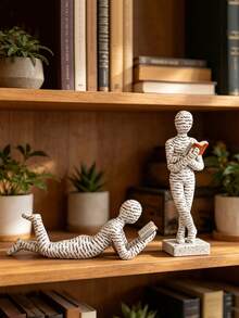 1pc Abstract Reading Figures Resin Statue, Creative Home Decor Sculpture For Living Room, Bedroom, Office, Kitchen, Indoor & Outdoor Use, No Electricity Required - 1PC - View 2
