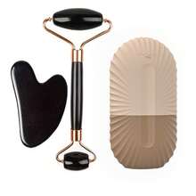 Bộ lăn đá lạnh chăm sóc da mặt (1/2/3 món), dụng cụ massage mặt Gua Sha, màu be nhạt, dụng cụ làm đẹp, con lăn massage nâng cơ mặt, khay đá viên tái sử dụng. - màu đen - Xem 12