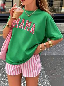 Fashionable And Personalized Y2K Women's T-Shirt, 100% Cotton 180g, Loose Fit And Short Sleeves, Urban Style Elegance, Casual And Breathable For Everyday Wear, With Creative Fruit And Strawberry Print, Summer Clothing, Gift For Outdoor Sports. - 綠色 - 查看 12
