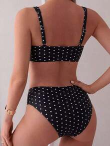 Conjunto de bikini de 2 piezas con parte superior de tirantes con estampado de color aleatorio y shorts de cintura alta para mujer, para vacaciones en la playa - Multicolor 5 - Ver 2