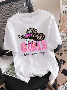 [Producto Personalizado] Camiseta de Denim Personalizada con Texto, Nombre/Texto Personalizado, Camiseta de Vaquero Leopardo "Let'S Go", Camiseta de Vaquero, Camiseta de Vaquero Leopardo Rosa, Camiseta de Viaje, Camiseta Vaquera Occidental, Camisetas Personalizadas, Regalos Univer para Todas las Estaciones - [Blanco] - Ver 7