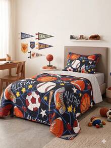 Double Print Children's Single Bedspread Set (2 Pieces) - Soccer - View 3