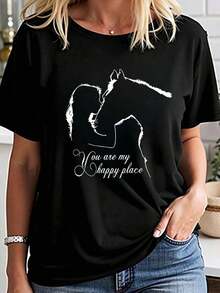 Camiseta de manga corta para mujer, camiseta holgada, versión coreana de verano, para mujer de mediana edad, elegante, rejuvenecedora, de media manga, versátil, negra, talla grande, cuello redondo, estampada, casual y a la moda. - Blanco - Ver 9