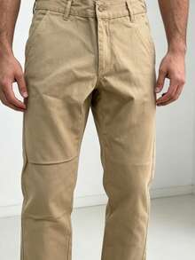 Modern And Stylish Minimalist Slim-Fit Casual Trousers In Solid Colors For Men. - Màu Khaki - Xem 1