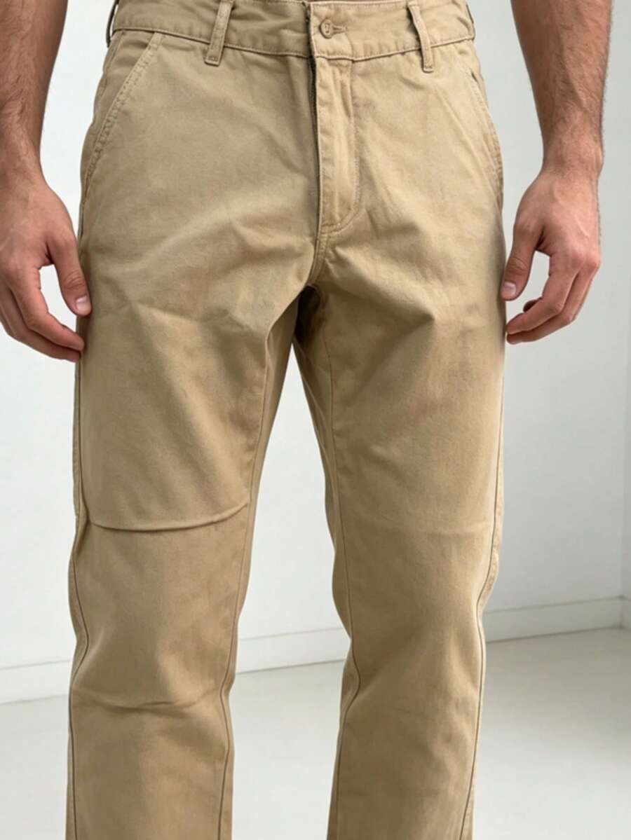 Modern And Stylish Minimalist Slim-Fit Casual Trousers In Solid Colors For Men. - Màu Khaki - Xem 1
