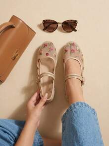 Zapatos tipo Mary Jane bailarinas con punta redonda, zapatos planos con yute, con suela antiderrapante - Camel - Ver 4