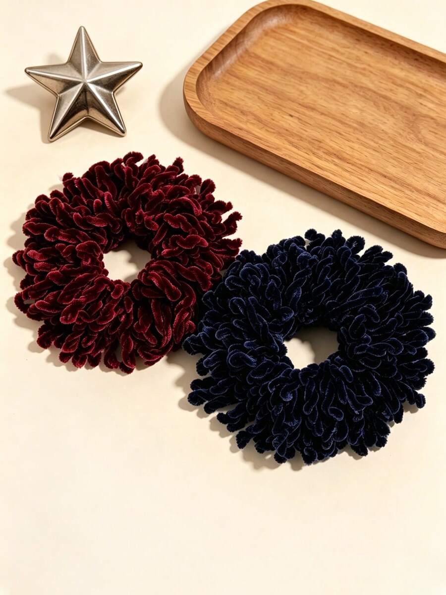 2pcs Black & Multicolor Large Hair Scrunchies Hair Accessories,Festival,Party