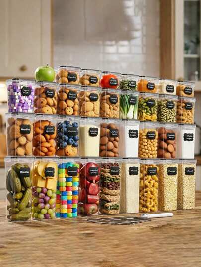 9pcs storage containers,Complete food storage containers with LIDS, clear food jars, moisture-proof sealed crisper for cereals, rice, pasta, tea, nuts and coffee beans, plastic food storage jars, home kitchen serving items