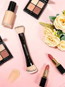 Brocha de maquillaje 2 en 1 negra, adecuada para el maquillaje facial diario y rutinas de cuidado de la piel profesional, herramienta de belleza profesional - A - Ver 2