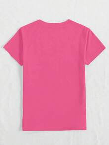 Camiseta de algodón estampada de corte holgado para mujer, cuello redondo, manga corta, casual, para vacaciones, primavera/verano, lavable a máquina. OQD9 - Rosa Fucsia - Ver 2