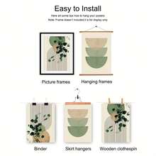 3pcs Unframed Boho Green Plant Eucalyptus Leaf Geometry Graphic Art Poster - Retro Canvas Print For Modern Wall Decor In Living Room And Home,2D Flat - A - View 11