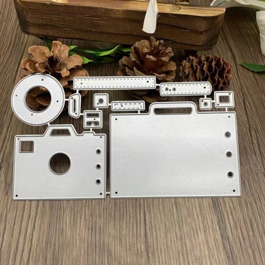 1件套相机字母金属切割模具，适用于卡片制作套装、压花纸模切、剪贴簿机、模板、收纳袋等用品 - 銀白色 - 查看 1