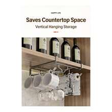 Wine Glass Rack - Under-Cabinet Hanging Stemware Organizer. A Drill-Free, Carbon Steel Storage Solution That Is Both Sturdy And Durable, Ideal For Use On Shelving Units, In Kitchens, Or As A Decorative Accent For Bar Areas. (Available In Black, Gray, And White). - Multicolor - View 10