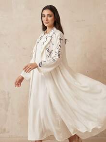 Hafizah 时尚刺绣女式长袍开衫 - 白色 - 查看 3