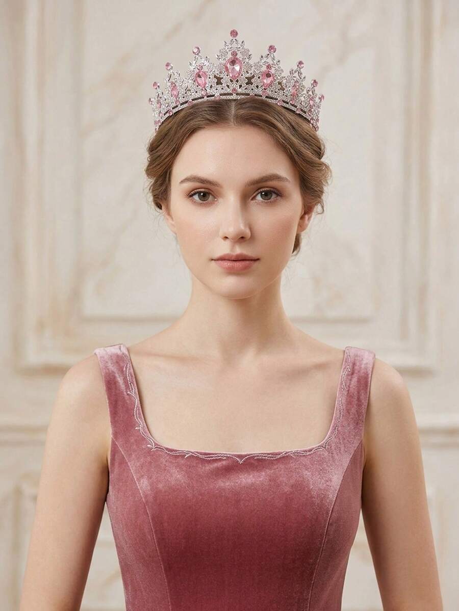 1件装女士简约全水晶玻璃合金皇冠发箍，适合晚宴、婚礼、舞会、生日、日常佩戴 - 彩色 - 查看 1