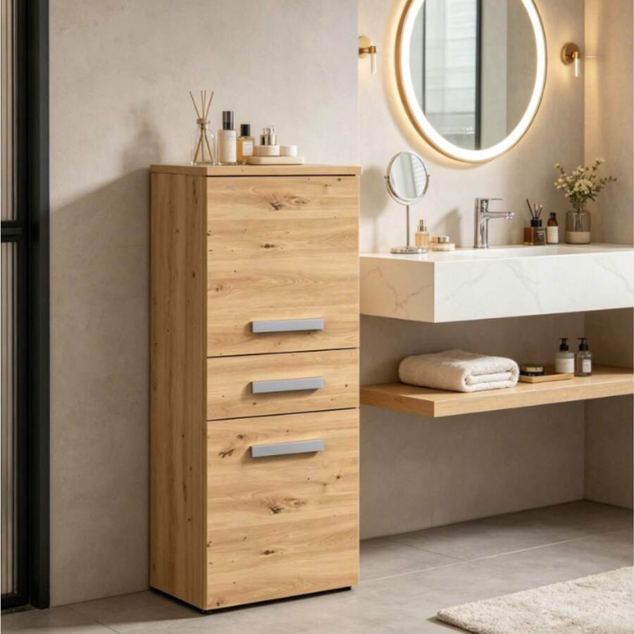 Multifunctional Home Style Bathroom Storage Cabinet With Drawer & 2 Doors, Ultra Slim Narrow Organizer For Small Spaces, Finished In Brown / Matte White / High Gloss White, Ideal For Bathroom, Bedroom, Kitchen, Towels - Multicolor - View 1