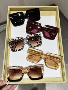 5pcs Plastic Geometric Oversized Full-Frame Leopard Print Classic Retro Timeless Set For Women, Suitable For Rave Parties, Outdoor Travel, Halloween Street Photography, Music Festivals, Carnivals, Creative Fashion Glasses Accessories - 5pcs Black, Grey, Red, White, Tofu, Champagne, Black Set - View 6